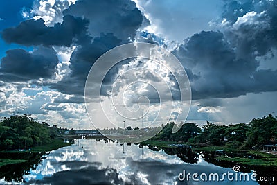 Landscape river with rain clouds,beautiful scenery Stock Photo