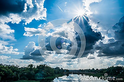 Landscape river with rain clouds,beautiful scenery,Moon river Th Stock Photo