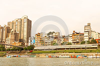 Landscape Riverside area and building of Bitan in Taipei,Taiw Stock Photo