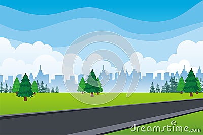 Landscape road vector background, Flat Cartoon natural landscape with road Stock Photo