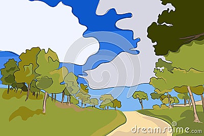 Landscape - Rural road Vector Illustration