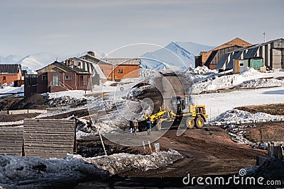 Barentsburg, russian village in Spitsbergen Island, Svalbard Editorial Stock Photo