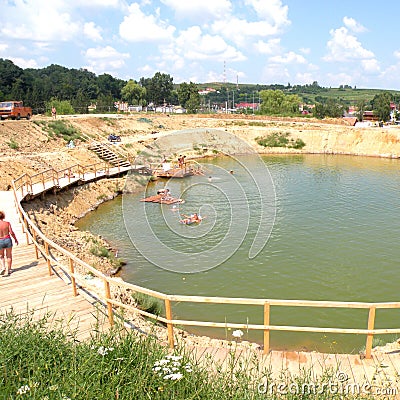 Landscape in Salt lake Ocna Sibiului, near Sibiu Hermanstadt, Transylvania. Editorial Stock Photo