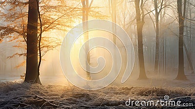 landscape scene fog panorama golden Cartoon Illustration
