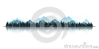 Landscape with silhouettes of deer, fox, eagles, mountains and forests. Vector Illustration