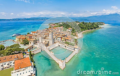 Landscape with Sirmione town, Garda Lake Stock Photo