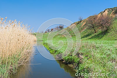 Landscape with small Ukrainian river Sura Stock Photo