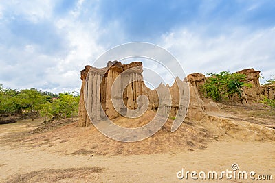 Landscape of soil textures eroded sandstone pillars, columns and cliffs, Stock Photo