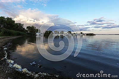 Landscape of South Moravia - Pavlov pier of small boats in a beautiful blue bay. Stock Photo