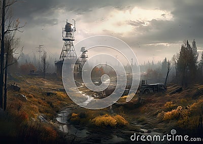 The Landscape Stalker: A Unique Environment in the Soviet Yard Stock Photo