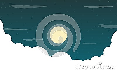 Landscape of starry moonlit sky with clouds Vector Illustration