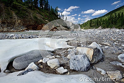 Landscape with stones and ice.Siberia,Russia,taiga Stock Photo