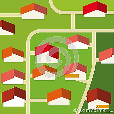 Landscape suburb with streets and building view from air. Vector Illustration