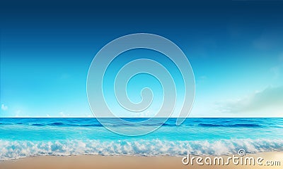 Landscape, summer tropical beach. Azure sea, ocean, waves, surf, blue sky with cumulus clouds, ,sand. Design concept for travel, Stock Photo