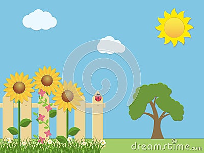 Landscape with sunflowers Vector Illustration