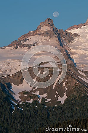 Full Moon over Mt Ranier Stock Photo