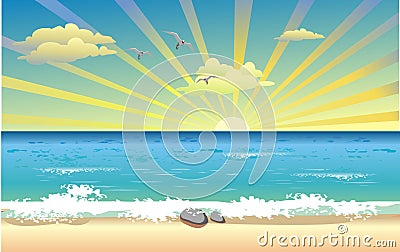 Landscape-sunrise over the ocean Vector Illustration