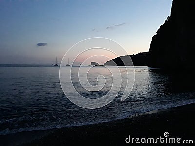 Sunset in see water, rocky landscape Stock Photo