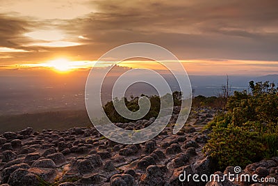 Landscape sunset Laan Hin Pum Viewpoint at Phu Hin Rong Kla Stock Photo