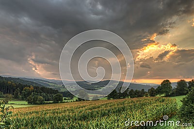 Landscape and sunset near Grafenau, Bavarian Forest, Germany Stock Photo