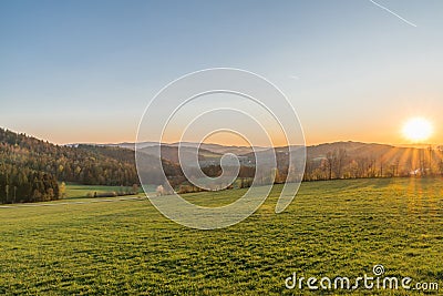 Landscape and sunset near Grafenau, Bavarian Forest, Germany Stock Photo