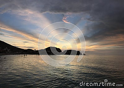 Landscape Sunset sea Cerro Azul beach peru Stock Photo