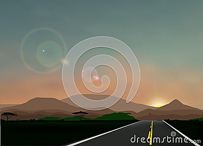 Landscape with sunset Vector Illustration