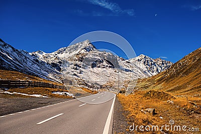 Landscape of the Swiss Alps and forest of national parc in Switzerland. Alps of Switzerland on autumn. Fluela pass road. . Swiss c Stock Photo