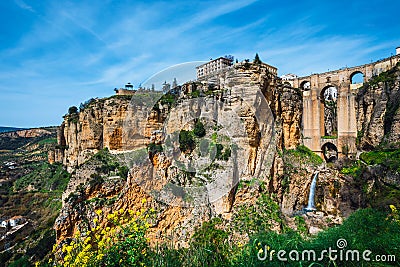 The Tajo Gorge and stone bridge, Ronda, Spain Stock Photo