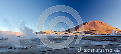 Landscape of . Taken during the sunrise at Geysers of Tatio at Los Flamencos national reserve in Atacama desert (CHILE Stock Photo