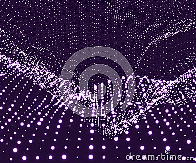 Landscape. Terrain. Abstract wavy background with dynamic effect. Cyberspace grid. 3d technology vector illustration. Vector Illustration