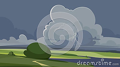 Landscape with thunderstorm. Vector Illustration