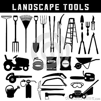 Landscape tools, Do it Yourself for lawn, garden, grass, trees and orchard Vector Illustration