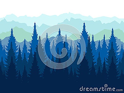 Landscape, tops of conifers. Paper forest. In minimalist style Cartoon flat Vector Vector Illustration