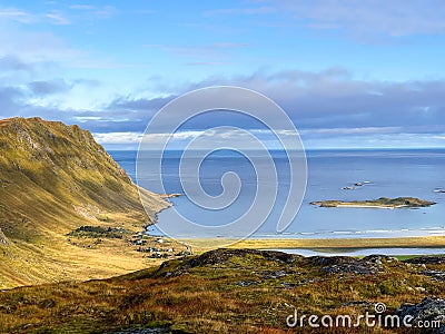 The landscape towards Ryten peak in Lofoten Stock Photo