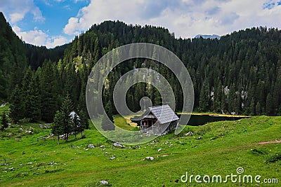 Landscape with Triglav lakes hut Stock Photo
