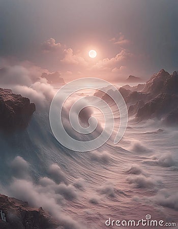 Landscape with Tsunami Waves Stock Photo