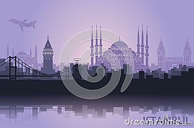 Landscape of the Turkish city of Istanbul. Abstract skyline with the main attractions Vector Illustration
