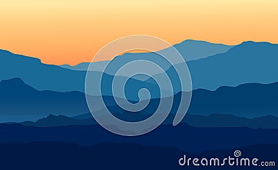 Landscape with twilight in blue mountains Vector Illustration