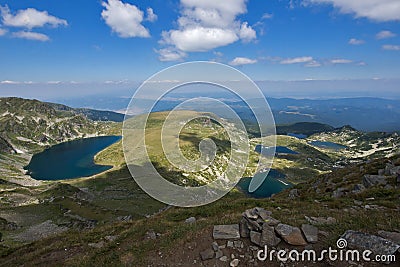 Landscape of The Twin, The Trefoil, The Eye and The Kidney lakes, The Seven Rila Lakes, Bulgaria Stock Photo