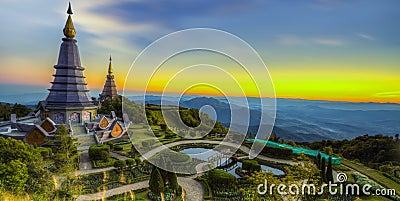 Landscape of Two pagoda at Doi Inthanon Stock Photo