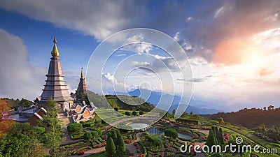 Landscape of two pagoda on the top of Inthanon mountain Stock Photo