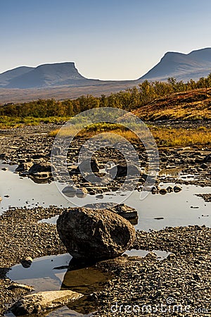 Landscape with u-shaped valley Lapporten, Norrbotten, Sweden Stock Photo