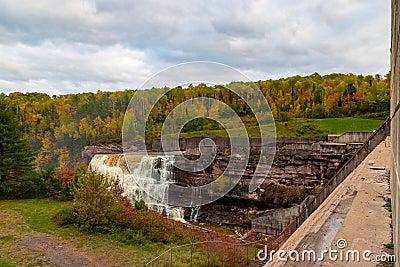 Landscape of the Victoria Dam in a park in autumn in Michigan, the US Stock Photo