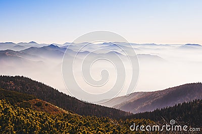 Landscape view of autumn misty mountains, Slovakia Stock Photo