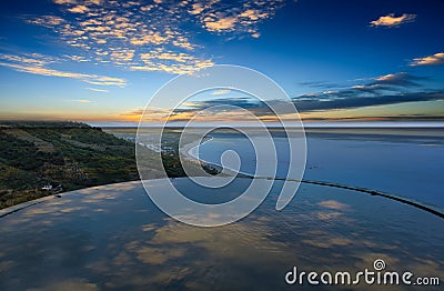 Landscape View Of The Beautiful Eastern Coastline With Blue Sky And Water Tower Reflection From Huayuan Observation Deck, Taimali Stock Photo