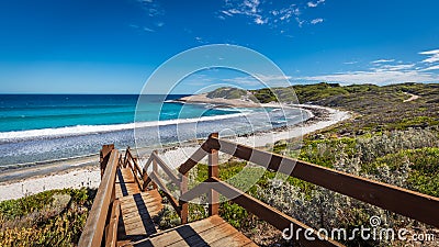 Landscape view of Blue Haven Beach near Esperance in Western Australia under a bright clear blue sky Stock Photo