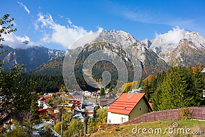 View of Busteni city and Bucegi Mountains Stock Photo