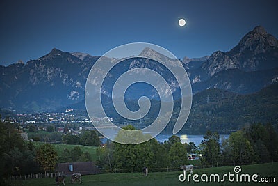 Landscape view at city Fuessen in the evening Stock Photo