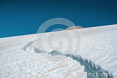 Landscape view of the crevasses in the glacier. Stock Photo